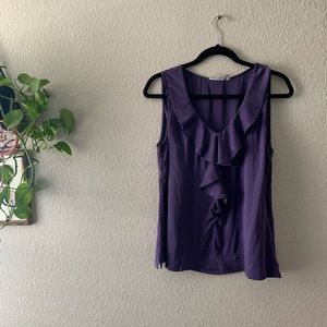 Halogen Silk Blend Purple Ruffle Sleeveless Top